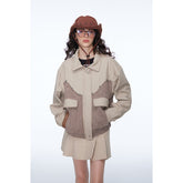 Unisex Jacket Retro Houndstooth Stitching Polo Collar Jacket Baggy Coat